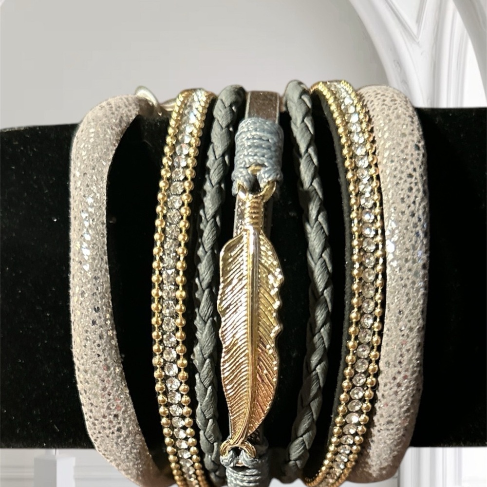 Gold ,Silver and Feather Bracelet 6 bands